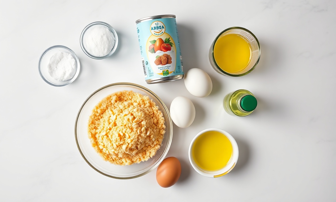 Vista de cima dos ingredientes organizados em tigelas e recipientes.
