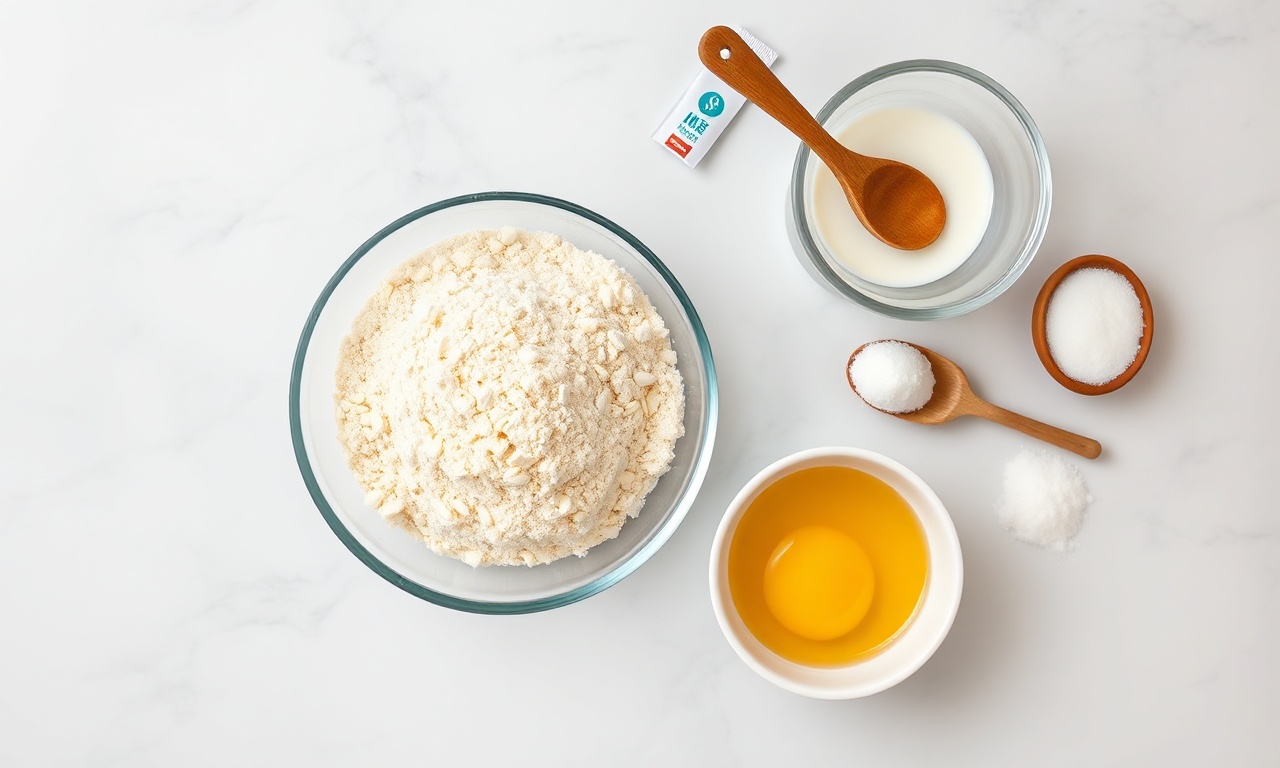 Vista de cima dos ingredientes organizados sobre superfície de mármore