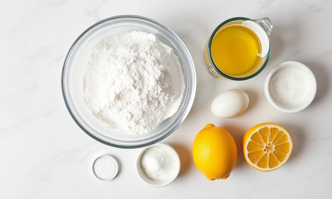 Vista de cima dos ingredientes organizados sobre superfície clara