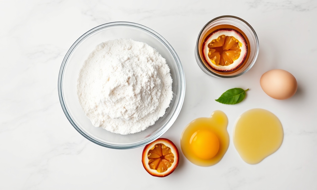 Bolo De Maracujá Sem Glúten: Fácil, Úmido E Sem Lactose 4 Vista de cima dos ingredientes organizados.