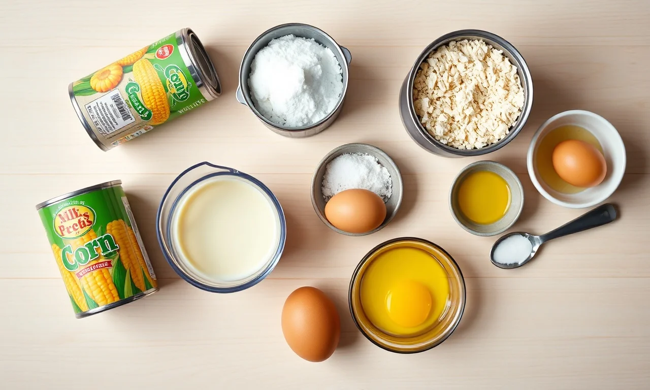 Vista de cima dos ingredientes medidos com a lata de milho.