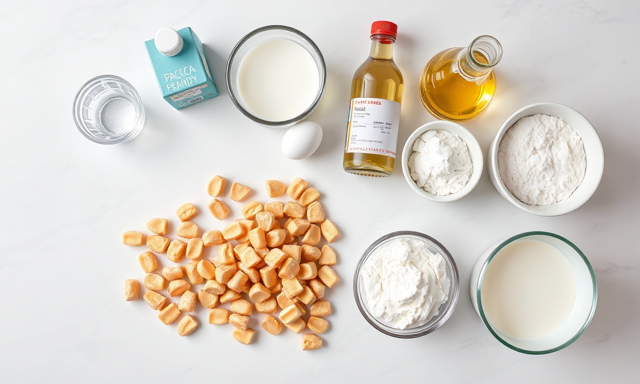 Vista de cima dos ingredientes organizados em uma superfície de mármore.