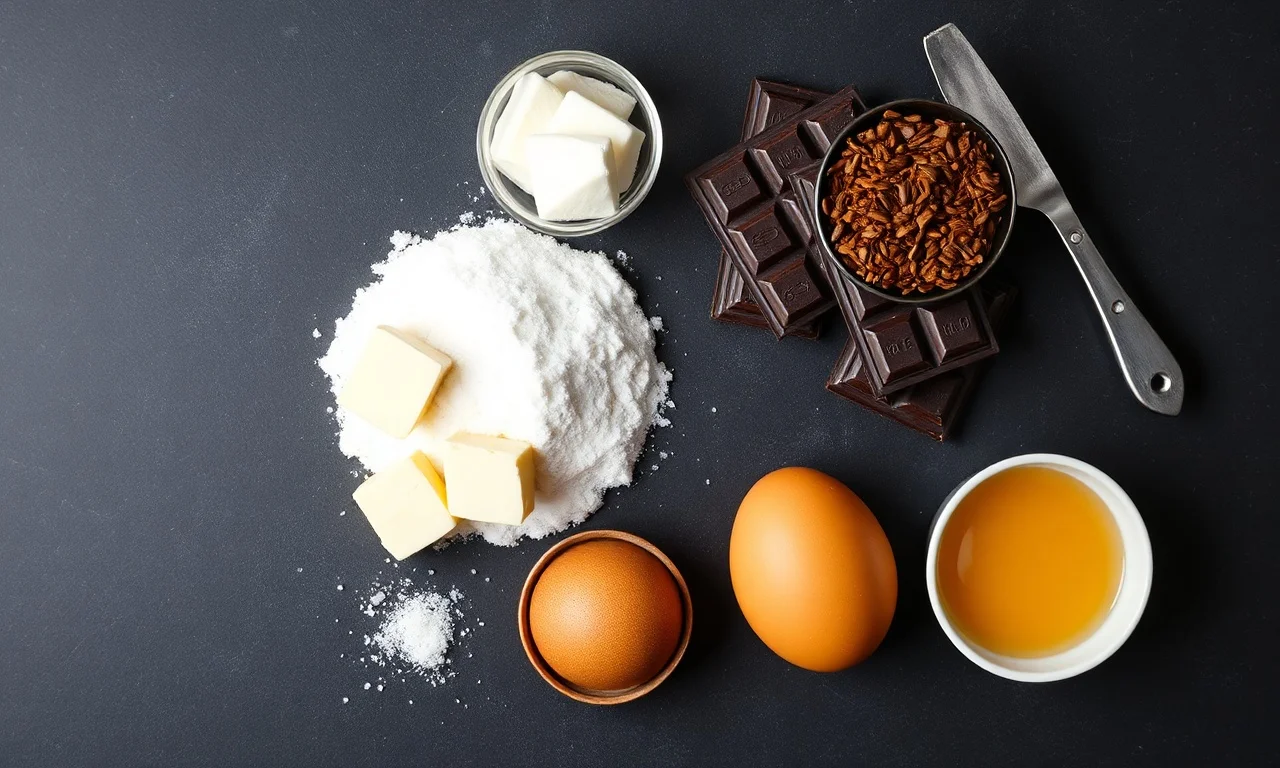Vista de cima dos ingredientes organizados na bancada