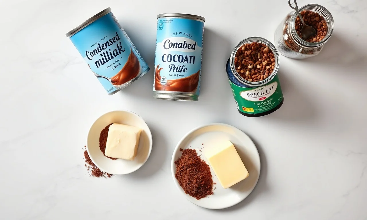 Brigadeiro Com Creme De Leite: Cremoso E Perfeito Para Enrolar 4 Vista de cima dos ingredientes organizados na bancada
