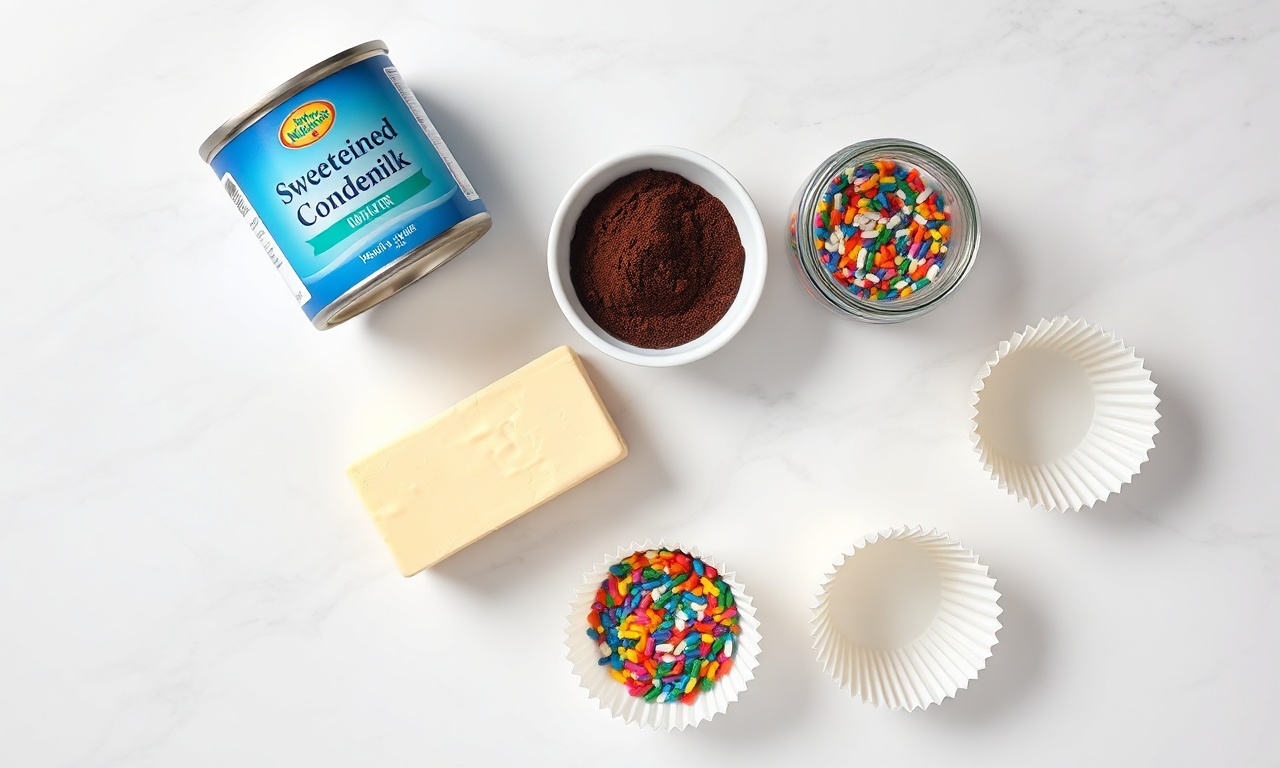 Doces Para Vender: 5 Receitas Lucrativas E Fáceis 4 Vista de cima dos ingredientes para brigadeiro gourmet organizados