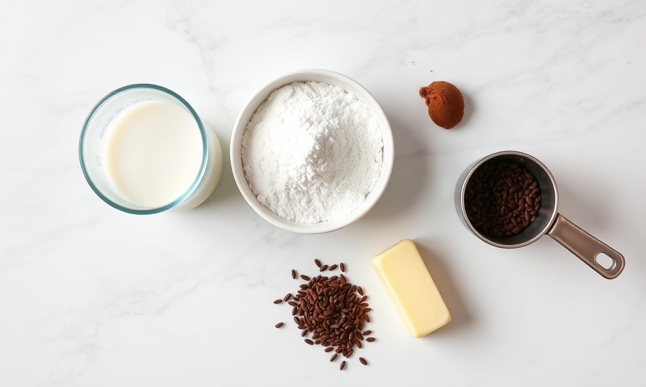 Vista de cima dos ingredientes organizados sobre uma superfície clara.