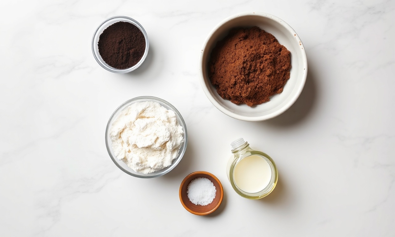 Brownie De Caneca Fofinho Em 3 Minutos: Apenas 6 Ingredientes 4 Vista de cima dos 6 ingredientes simples.