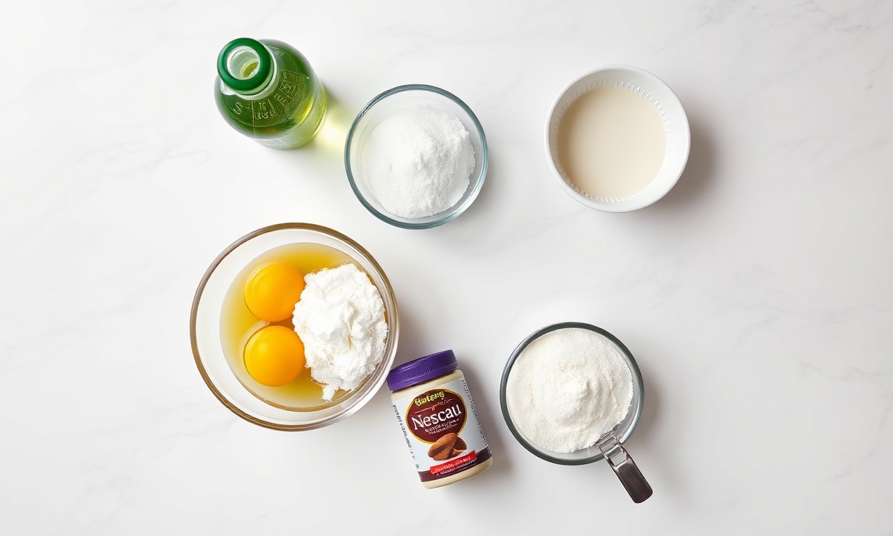 Vista de cima dos 6 ingredientes simples para a receita.