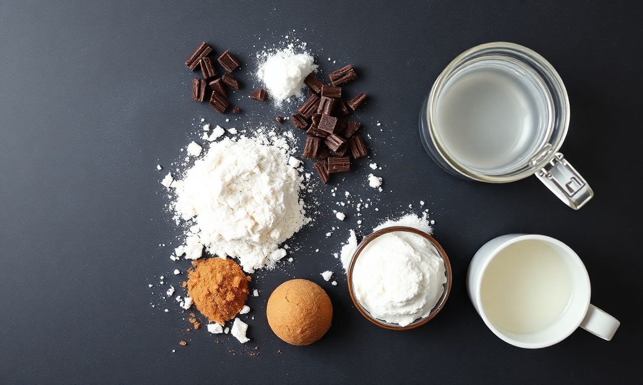 Vista de cima dos ingredientes organizados para o preparo