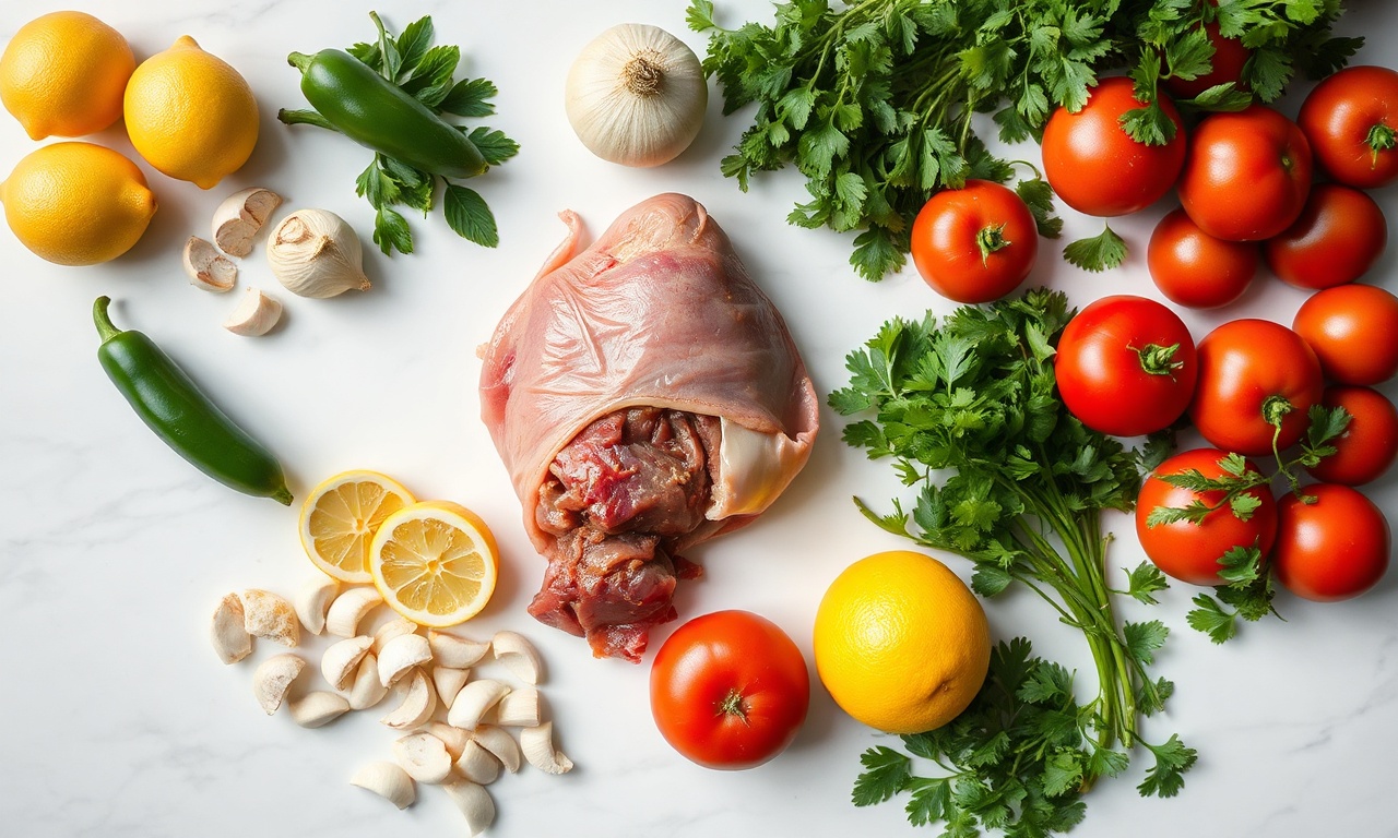 Vista de cima dos ingredientes organizados para o preparo