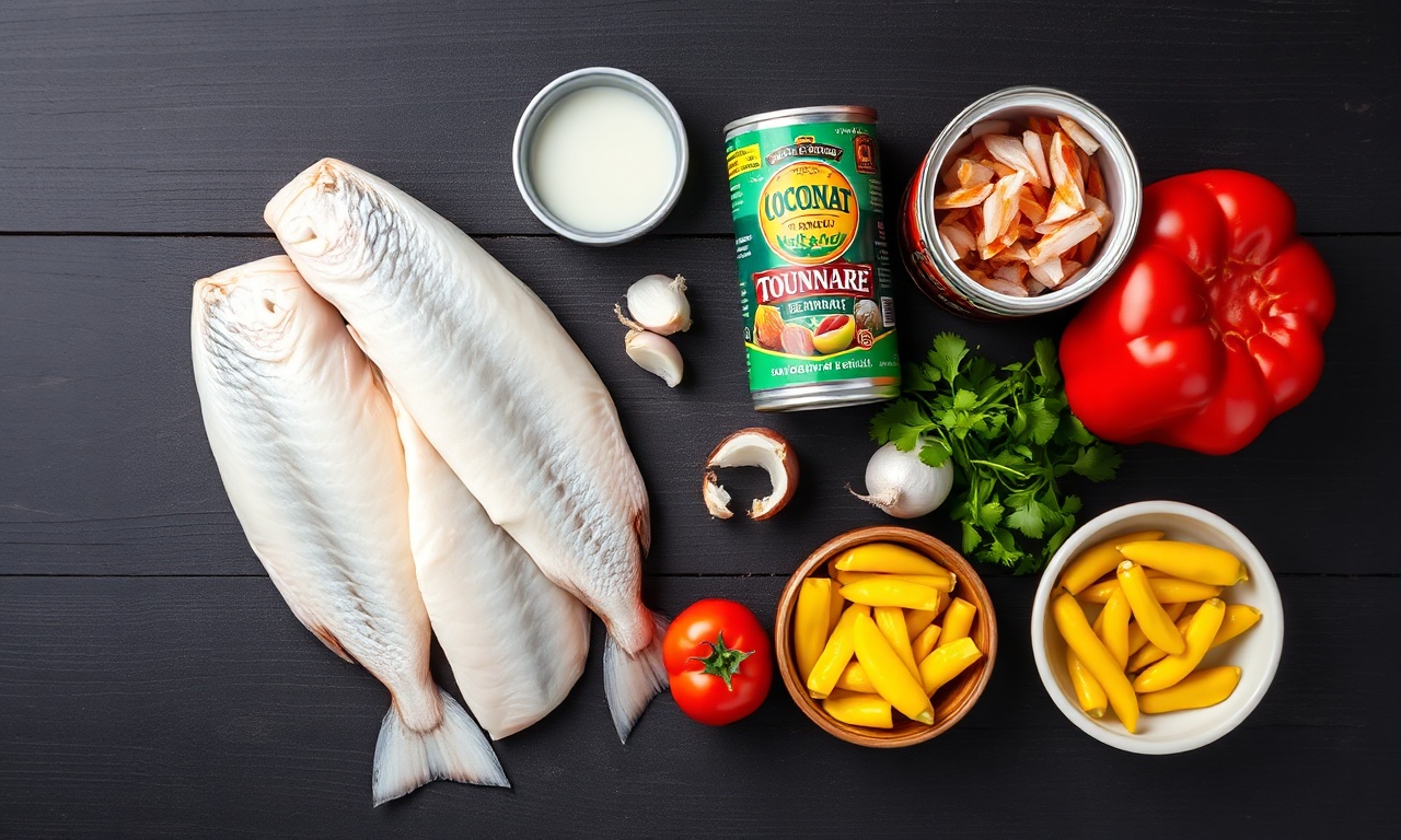 Caldeirada De Tucunaré: Receita Paraense Autêntica Em 45 Min 4 Vista de cima dos ingredientes organizados em superfície de madeira