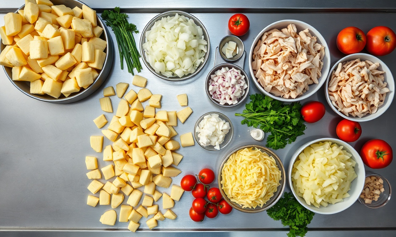 Vista de cima dos ingredientes organizados em grande escala