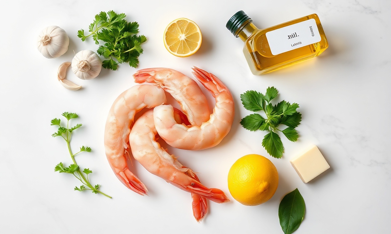 Vista de cima dos ingredientes frescos e organizados sobre uma superfície de mármore.