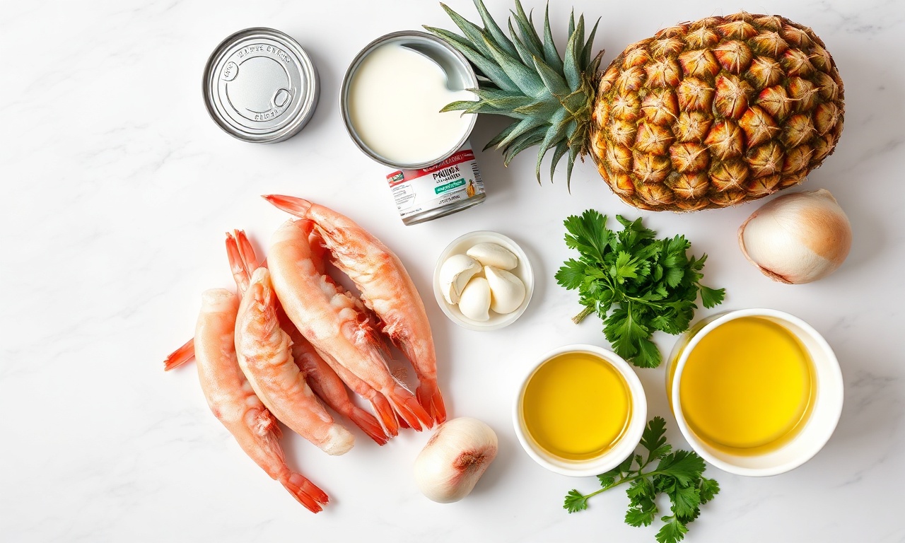 Vista de cima dos ingredientes frescos e organizados para a receita.