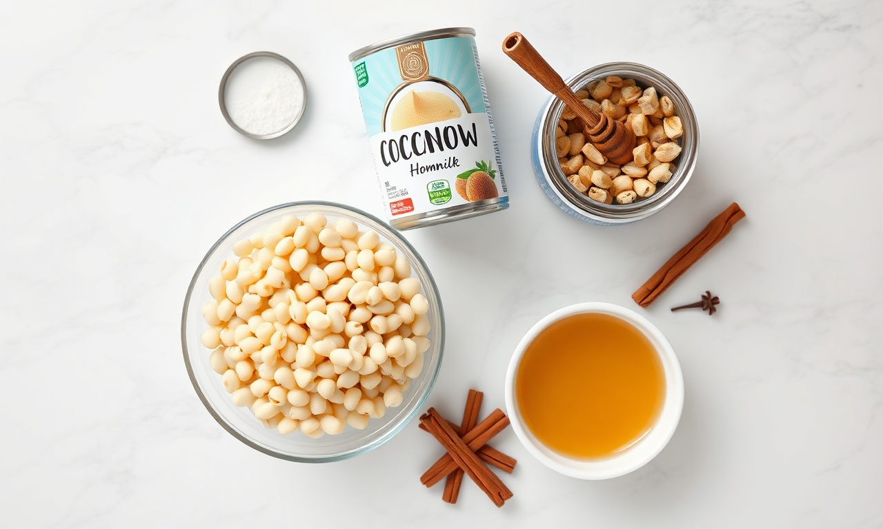 Canjica Fit De Paçoca: Cremosa, Com 6 Ingredientes E Sem Culpa 4 Vista de cima dos ingredientes simples e saudáveis para a receita.