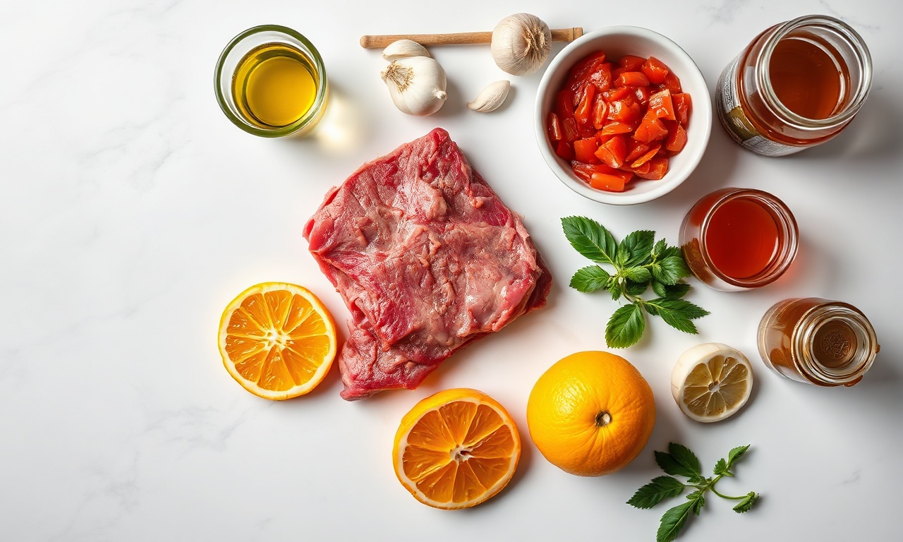 Vista de cima dos ingredientes frescos e organizados para a receita.