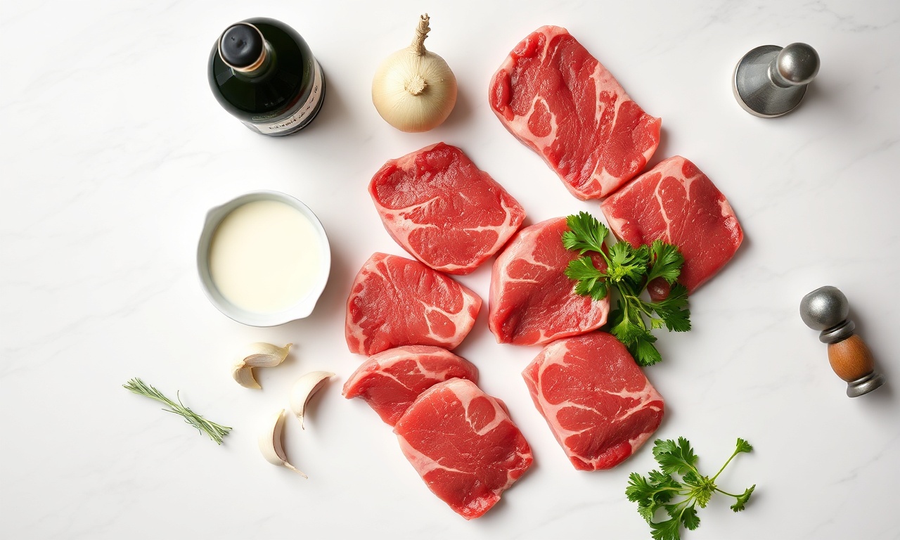 Vista de cima dos ingredientes organizados sobre superfície de mármore.