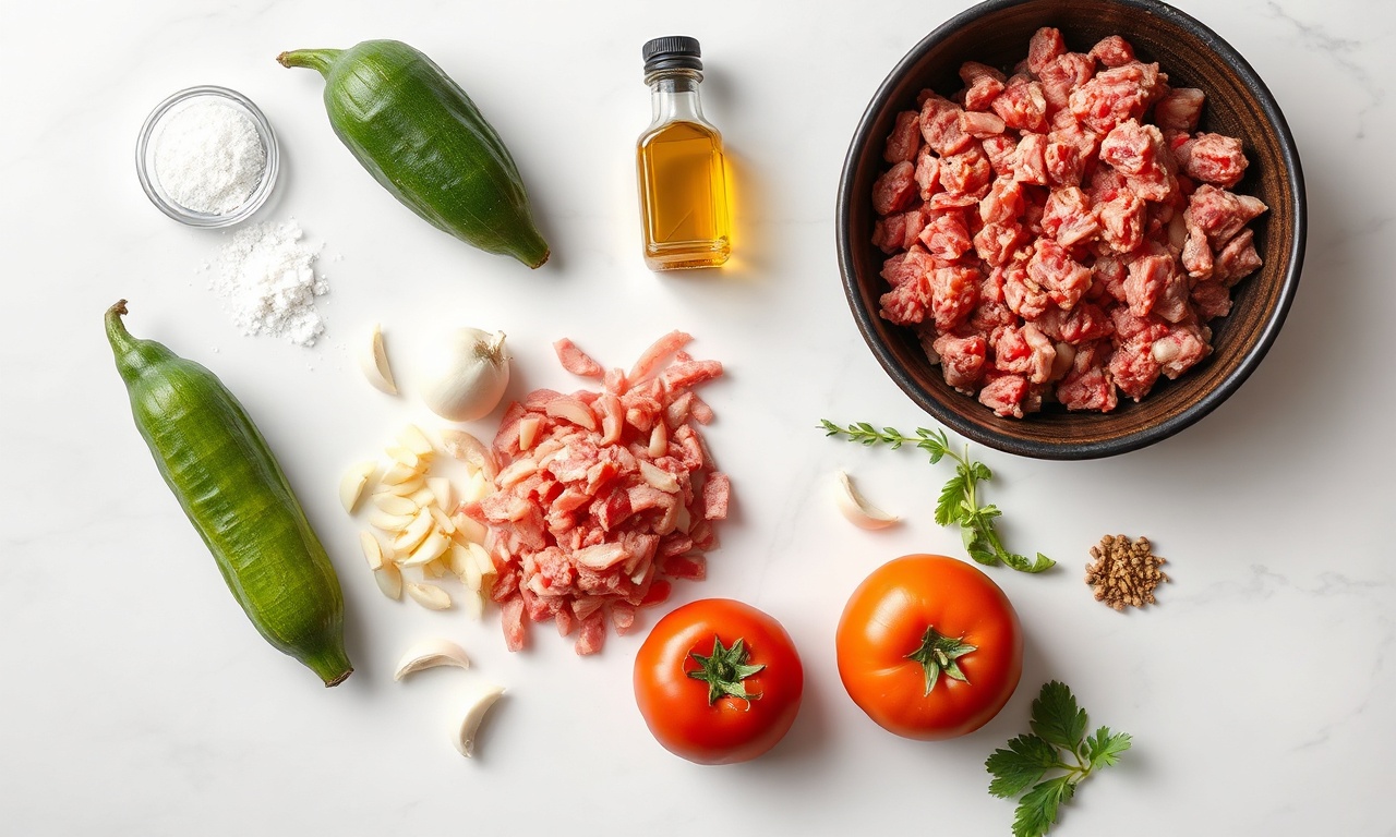 Carne Moída Com Chuchu Cremosa E Rápida Em 30 Minutos 4 Vista de cima dos ingredientes crus e frescos organizados.