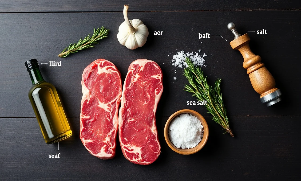 Vista de cima dos ingredientes crus e temperos organizados.