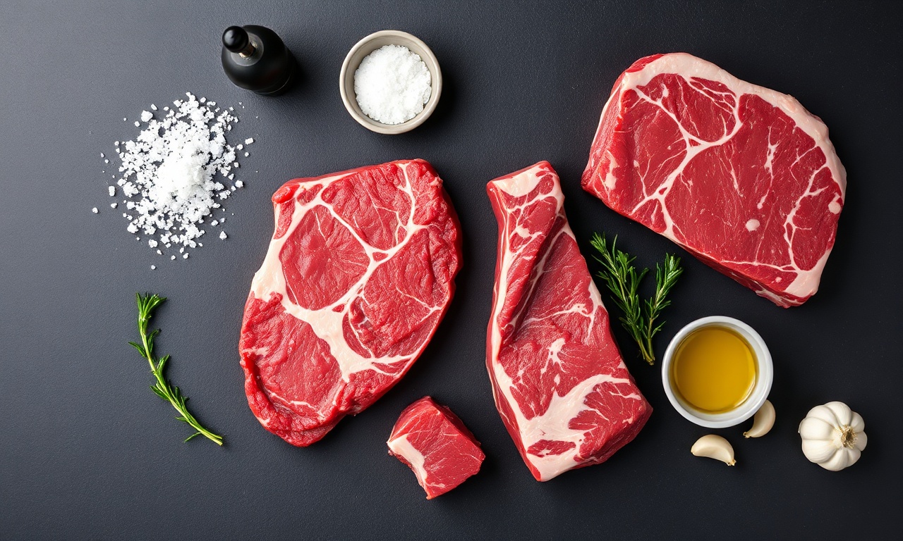 Vista de cima dos principais ingredientes para temperar as carnes.