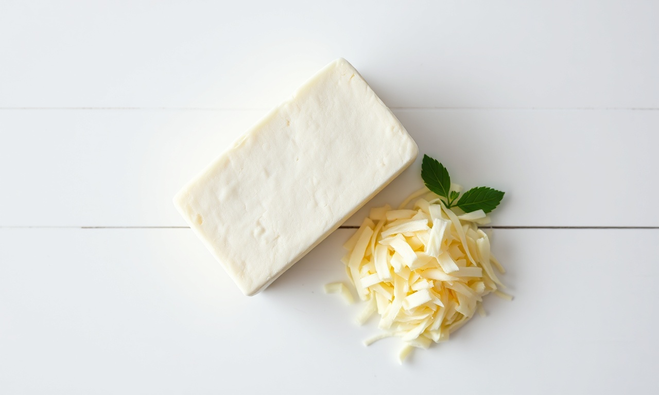 Mussarela fresca ralada pronta para o preparo.