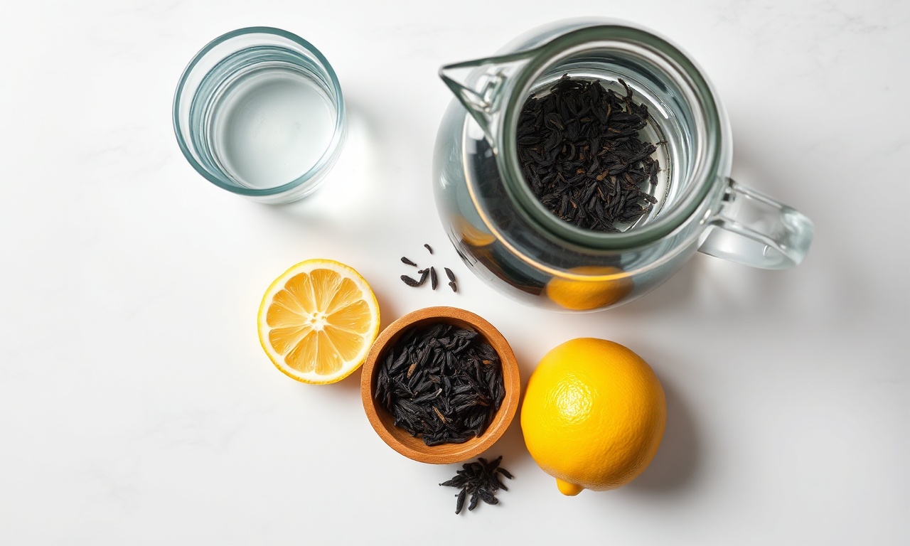 Chá Preto Com Limão Sem Amargor: Rápido E Aromático 4 Vista de cima dos ingredientes simples e frescos.