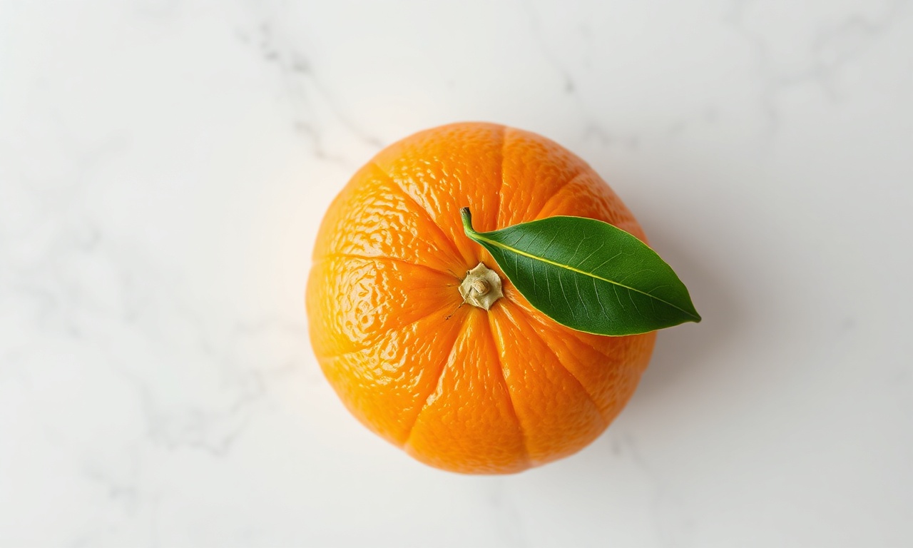 Vista de cima de uma laranja inteira e fresca.