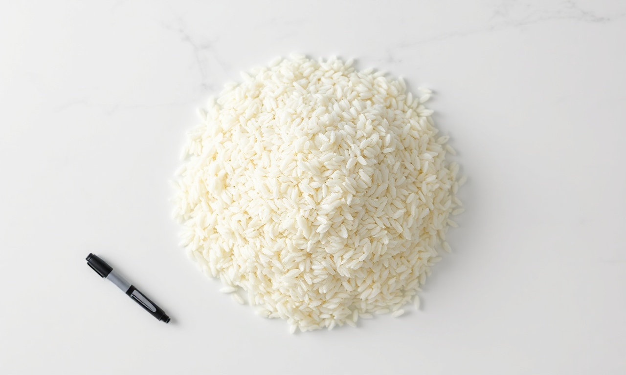 Vista de cima dos itens necessários: arroz cozido resfriado, sacos ziplock e caneta para identificação.
