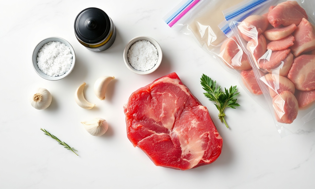 Vista de cima dos ingredientes e utensílios organizados
