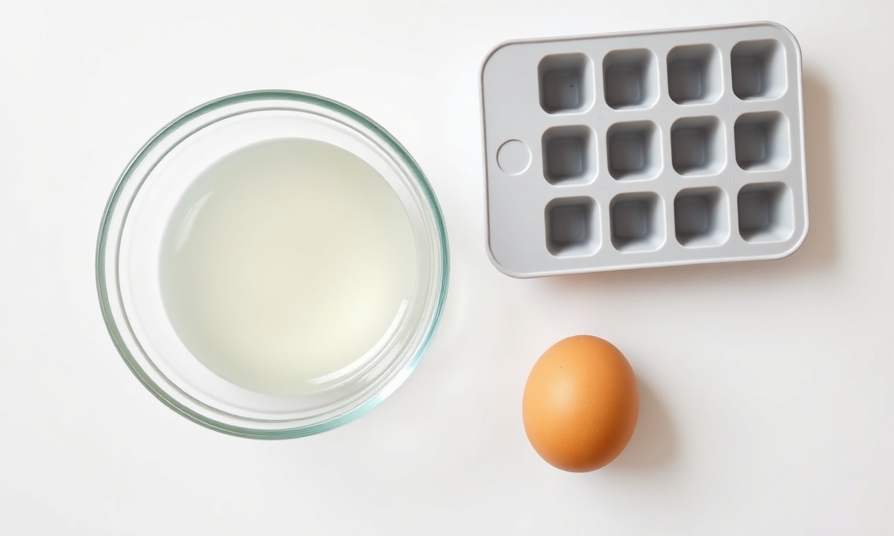 Vista de cima dos únicos ingredientes necessários: claras frescas e uma forma de gelo.