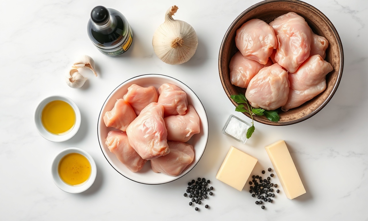 Vista de cima dos ingredientes crus e organizados.