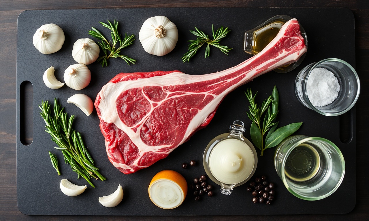 Vista de cima dos ingredientes organizados sobre superfície de madeira