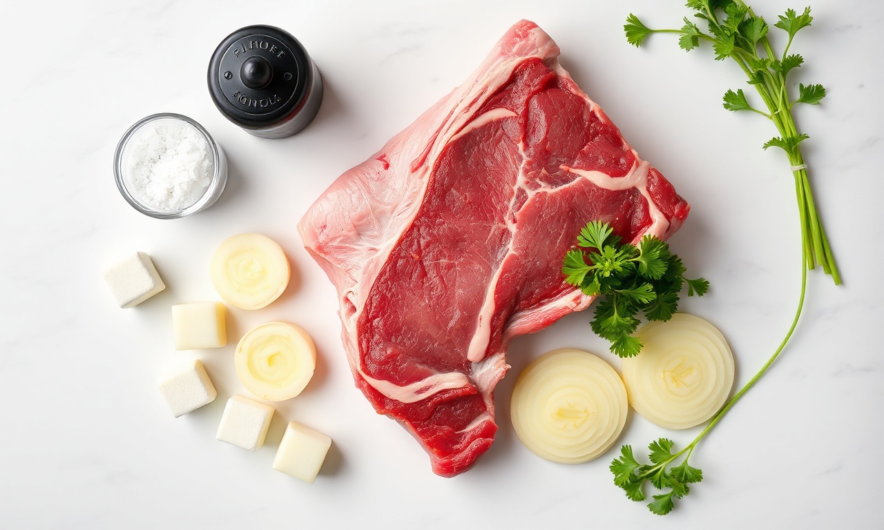Vista de cima dos ingredientes organizados sobre superfície de mármore