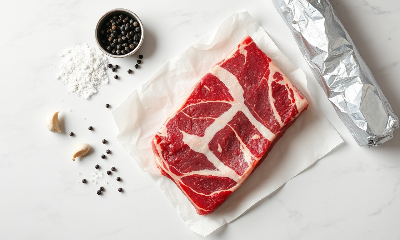 Costela No Papel Alumínio: Fofa E Desmanchando Em 4 Horas 4 Vista de cima dos ingredientes simples e frescos para a receita.