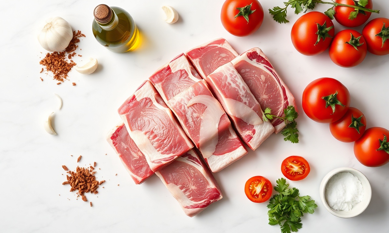Vista de cima dos ingredientes organizados sobre superfície de mármore