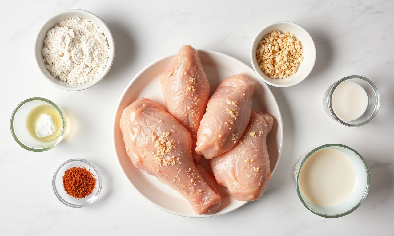 Coxa De Frango Empanada Crocante: Receita Fácil Em 50 Min 4 Vista de cima dos ingredientes organizados sobre superfície de mármore