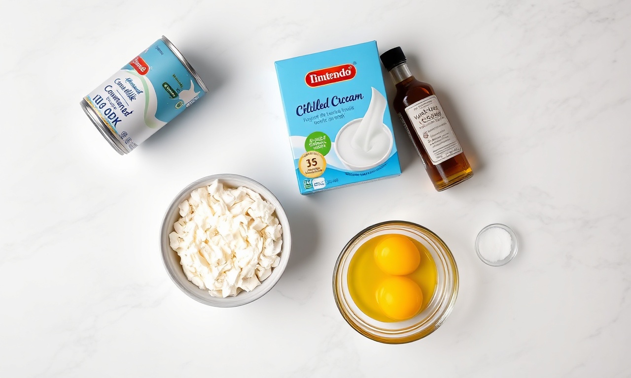 Vista de cima dos ingredientes organizados sobre superfície clara.