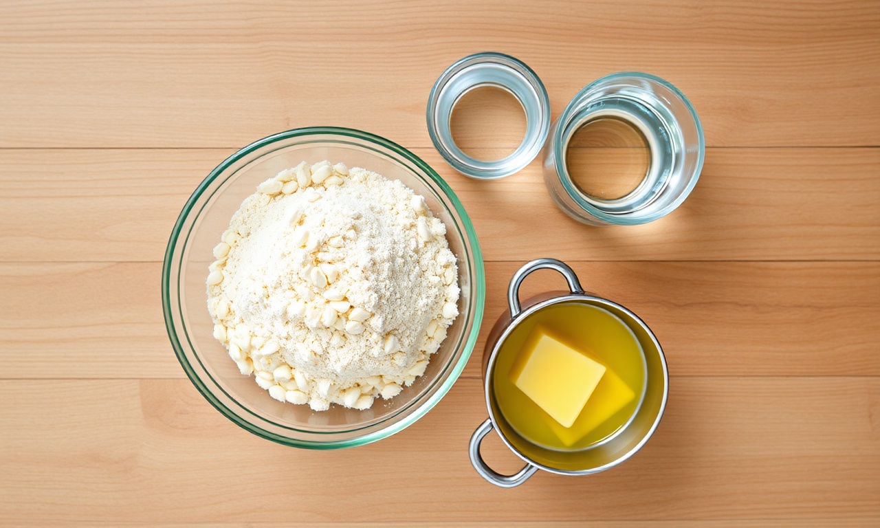 Vista de cima dos ingredientes simples e essenciais para a receita.