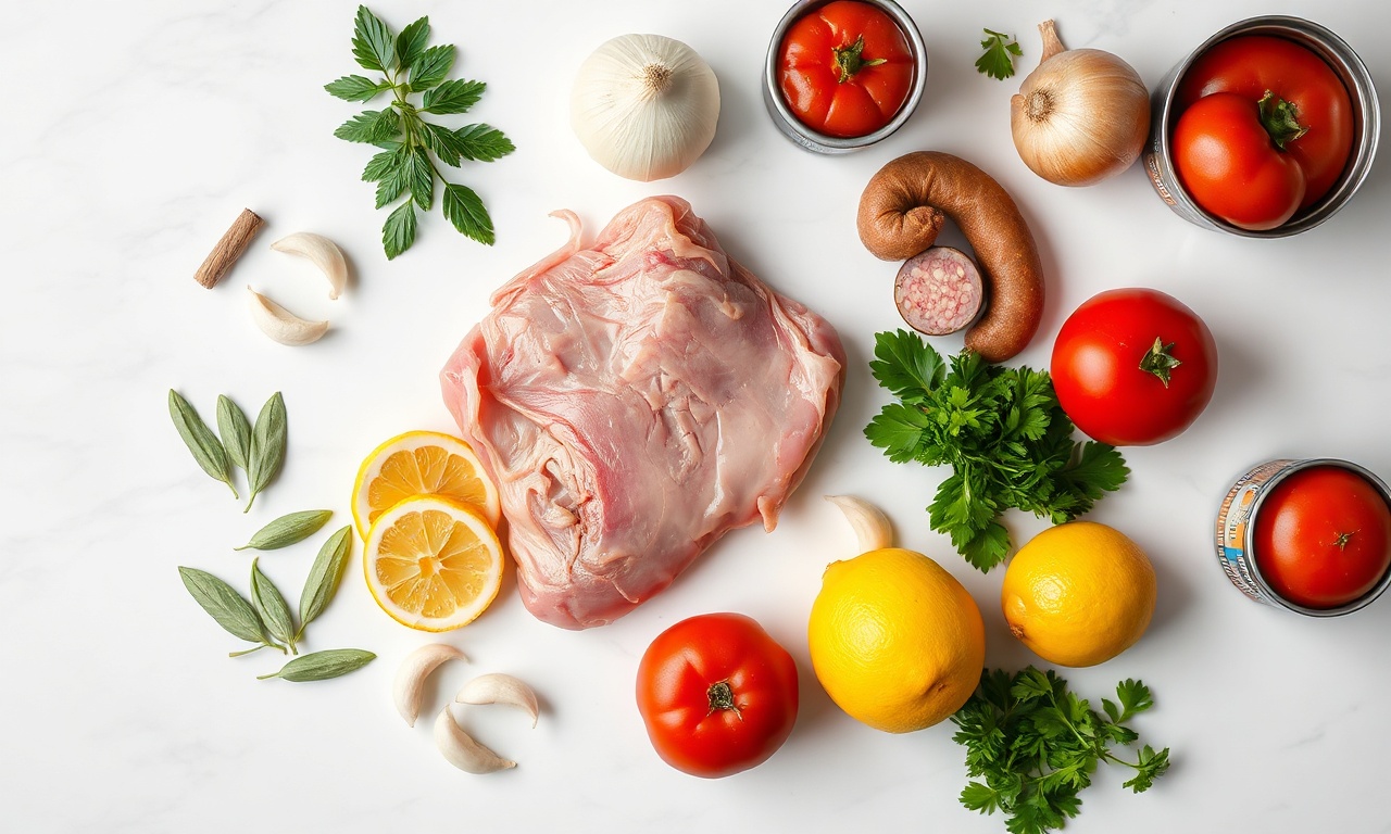 Vista de cima dos ingredientes frescos e organizados para a receita.