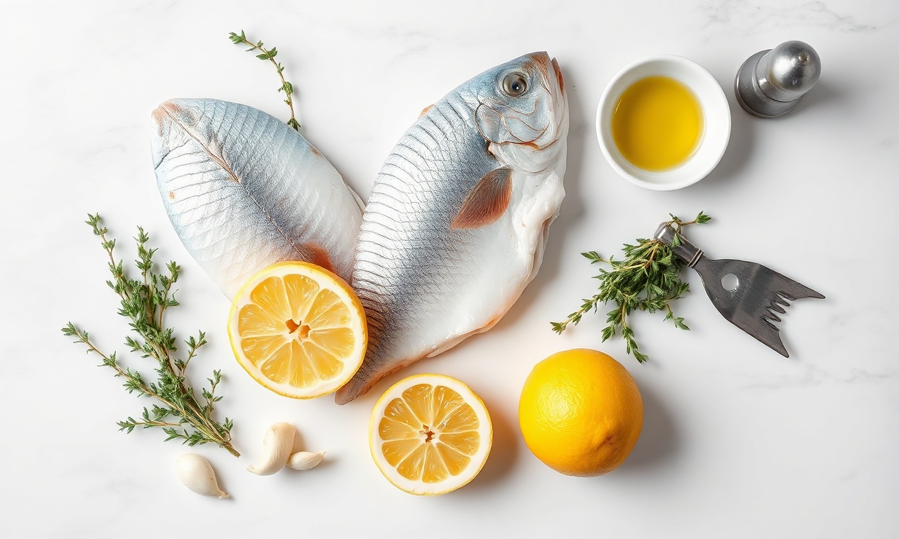 Vista de cima dos ingredientes frescos e simples, prontos para o preparo.