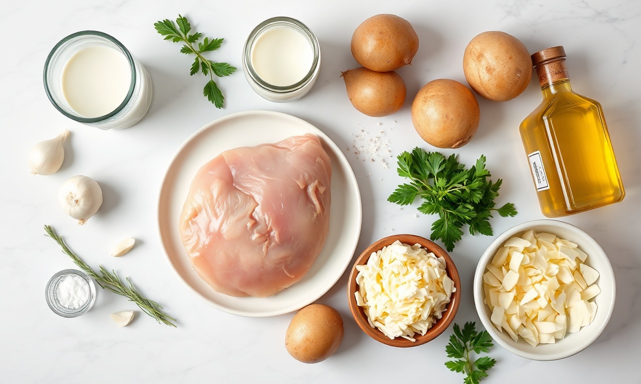 Vista de cima dos ingredientes organizados sobre superfície de mármore