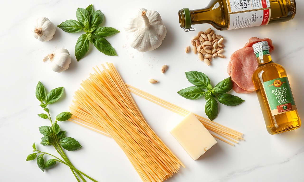 Vista de cima dos ingredientes frescos e secos prontos para uso.