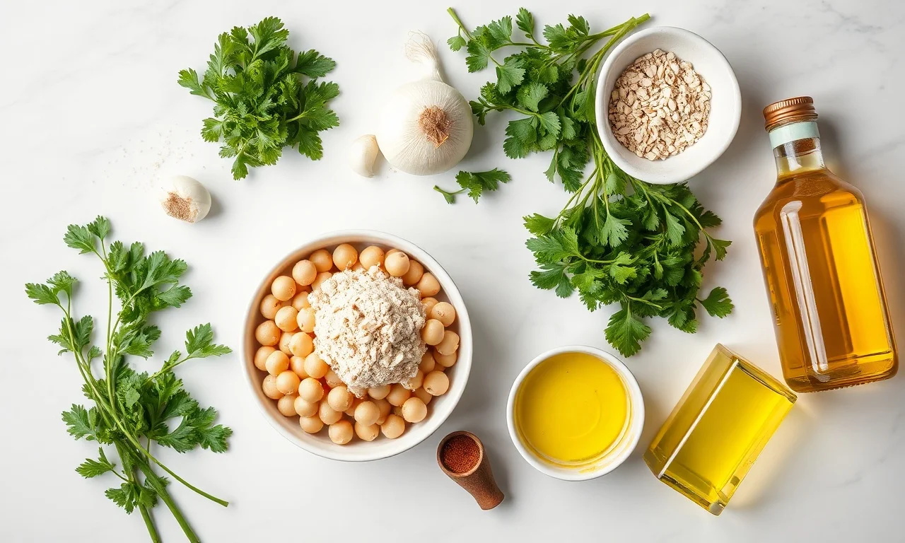 Vista de cima dos ingredientes frescos e secos organizados sobre superfície clara.