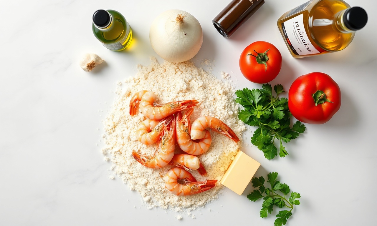 Vista de cima dos ingredientes crus e organizados.