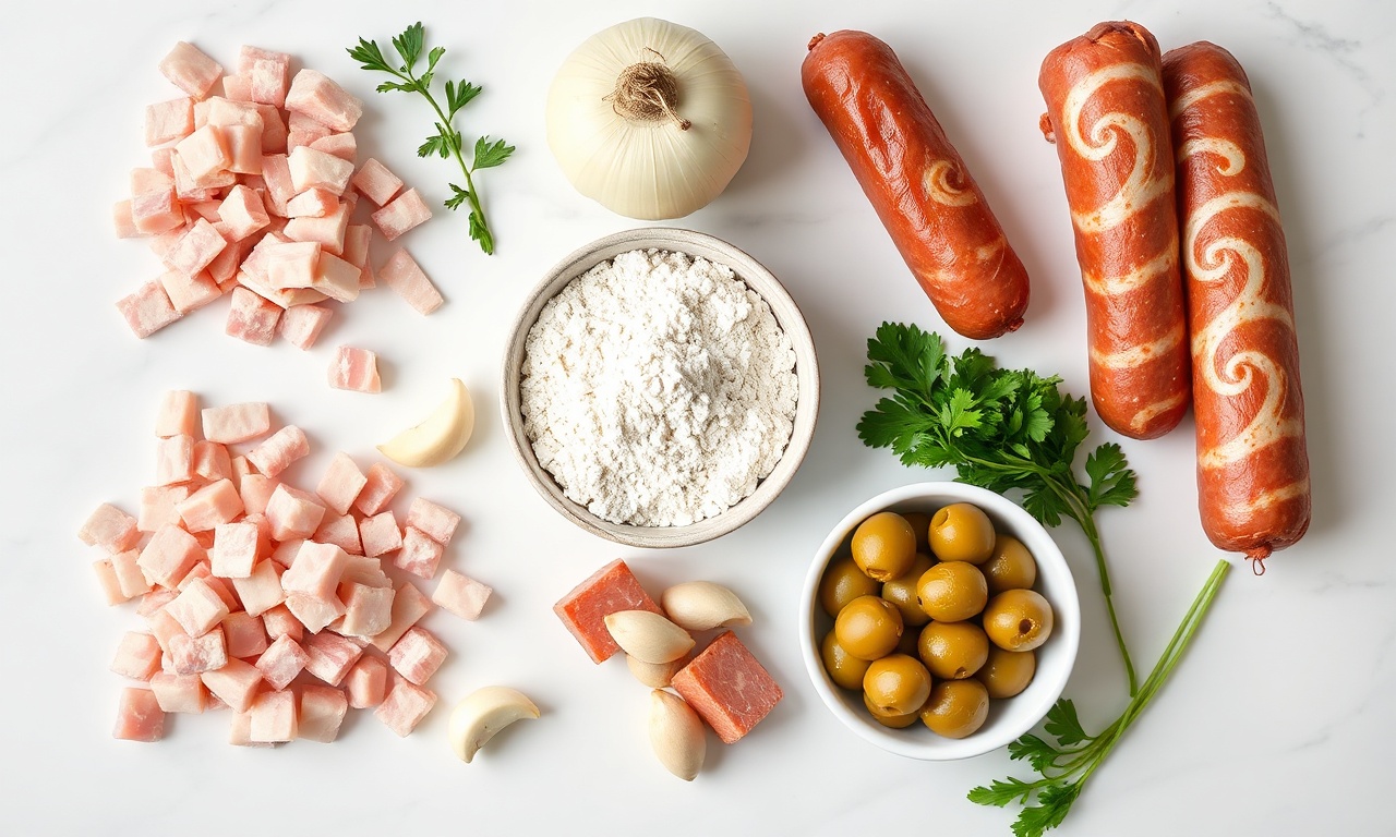 Farofa Para Rechear Porco: Perfeita E Pronta Em 30 Minutos 4 Vista de cima dos ingredientes crus organizados na bancada.