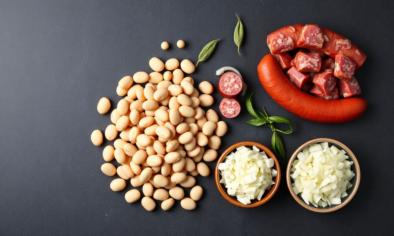 Vista de cima dos ingredientes organizados em potes