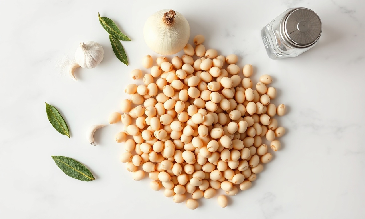 Feijão Sem Pressão: Macio E Perfeito Na Panela Comum 4 Vista de cima dos ingredientes simples e essenciais para a receita.