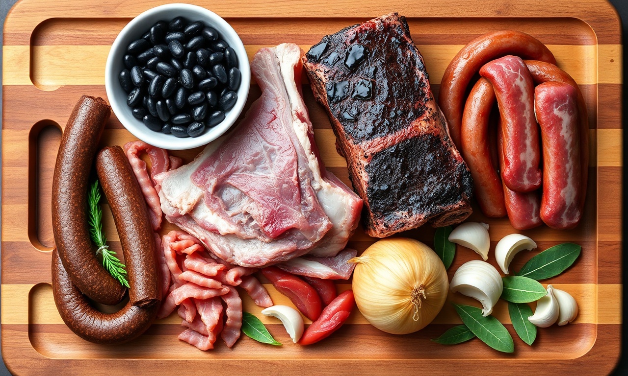 Vista de cima dos ingredientes crus organizados