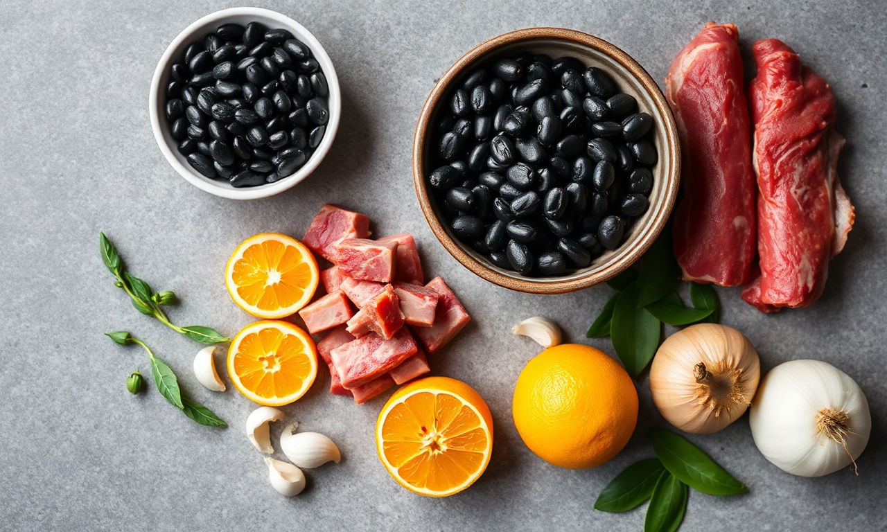 Feijoada Para 10 Pessoas: Receita Completa E Suculenta 4 Vista de cima dos ingredientes organizados em bowls