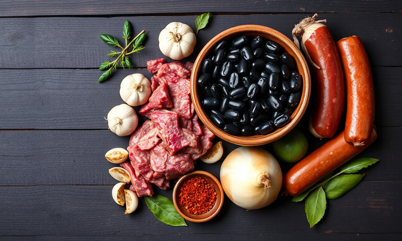 Vista de cima dos ingredientes organizados sobre superfície de madeira